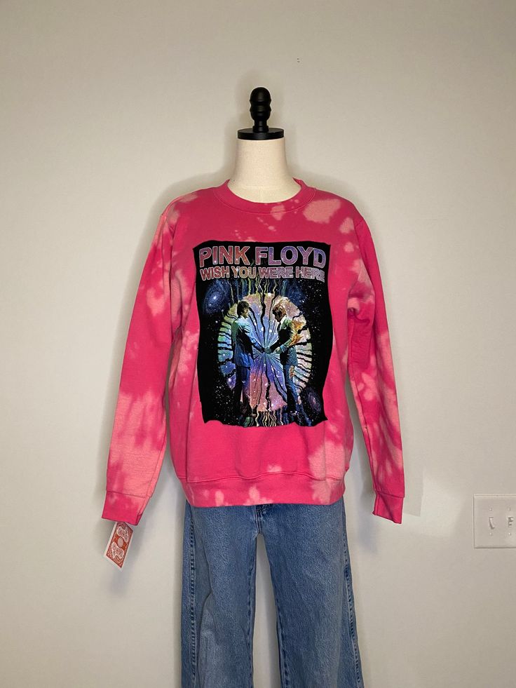 Bleached Pink Floyd Sweatshirt Vintage tshirt graphic sewn on sweatshirt Unisex M *mannequin is a size 4/6 (between small/medium) Acid Wash Distressed Long Sleeve T-shirt, Hand Dyed Cotton Sweatshirt With Relaxed Fit, Tie Dye Screen Print Crew Neck Top, Tie Dye Crew Neck Top With Screen Print, Tie Dye Cotton Sweatshirt, Relaxed Fit Tie Dye Sweatshirt With Graphic Print, Pink Washed Long Sleeve Sweatshirt, Pink Crew Neck Soft-washed Sweatshirt, Pink Long Sleeve Washed Sweatshirt