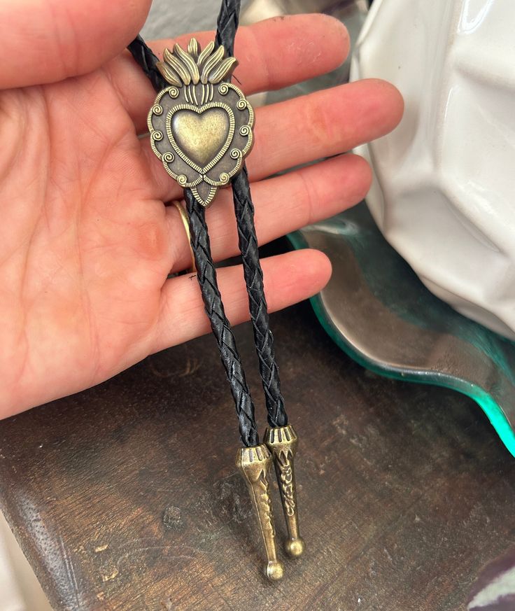 Sacred Heart Bolo Tie Crown Mexican Art Western Style Gifts for Her Leather Necktie Accessories Tattoo Flower Gothic Anatomical Gold - Etsy Bolo Tie Women, Sacred Heart Design, Mexican Gothic, Western Bolo Tie, Western Accessories, Gold Tips, Wedding Vibes, Bolo Tie, Beauty Clothes