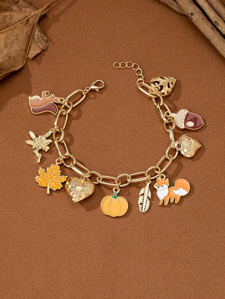 1 Pc Enameled Acron Squirrel Maple Leaf Pumpkin Multi Charms Bracelet , Fall Autumn Thanksgiving Holiday Bracelets Jewelry Gift For Women Multicolor Cute,Fashionable   Zinc Alloy     Women Fashion Jewelry, size features are:Bust: ,Length: ,Sleeve Length: Leaf Pumpkin, Holiday Bracelets, Autumn Thanksgiving, Gel Nail Polish Set, Charms Bracelet, Thanksgiving Holiday, Holiday Jewelry, Bracelets Jewelry, Diy Manicure