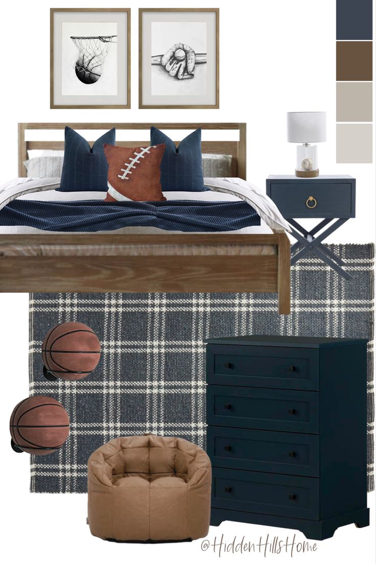 Sports themed boys bedroom decor mood board Sports Room Boys, Boys Room Blue, Boy Sports Bedroom, Boy Bedrooms, Jordan Alexander, Sport Bedroom, Boys Bedroom Makeover, Big Boy Bedrooms, Teen Boy Room