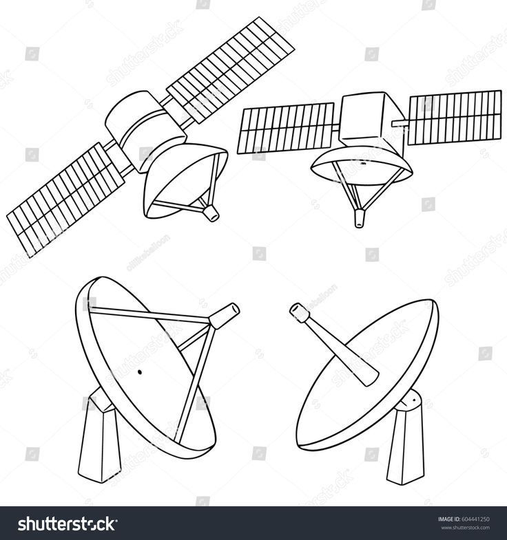 satellite and satellite dishes are shown in this black and white drawing, which is part of the solar system