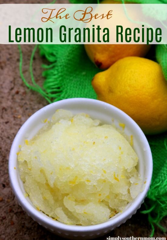 the best lemon granita recipe is in a small white bowl next to some lemons