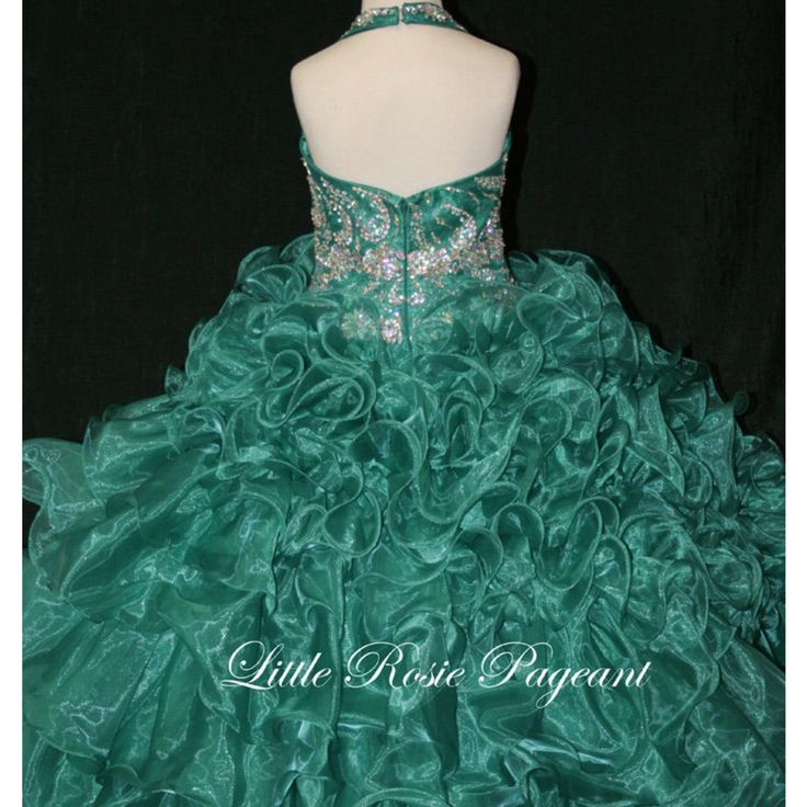 Absolutely Stunning Girls Full Ball Gown Pageant Dress. Floor-length Gown With Ruffles For Pageant, Fitted Green Ball Gown For Dress-up, Ruffled Ball Gown Pageant Dress, Pageant Gown With Ruffles And Fitted Bodice, Elegant Green Pageant Dress For Dress-up, Fitted Green Ball Gown For Pageant, Fitted Green Ball Gown For Pageants, Green Princess Gown For Pageants, Green Princess Gown For Pageant