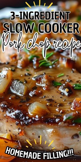 the cover of 3 ingredient slow cooker pork chop recipe