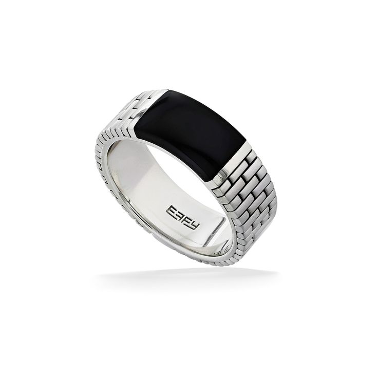 773267 - Sterling Silver - Effy Onyx Brick Ring Modern Onyx Ring For Anniversary, Modern Onyx Rings For Anniversary, Modern White Gold Rings With Black Enamel, Ring Watch, Leaf Ring, Fine Jewels, Pendant Rings, Chain Earrings, Earring Necklace