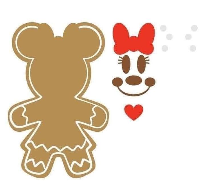 a brown teddy bear with a red bow next to a heart shaped sticker on a white background