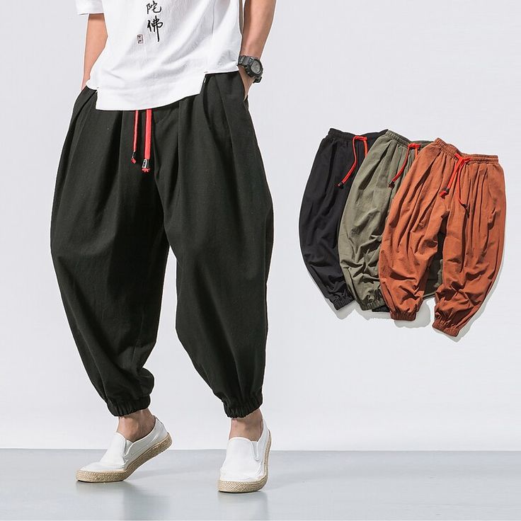 Celana Harem, Mens Trousers Casual, Ethno Style, Mens Linen Pants, Flying Squirrel, غرفة ملابس, Mens Linen, Mode Masculine, Baggy Pants