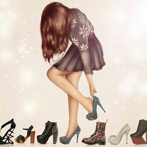 a painting of a girl with high heeled shoes