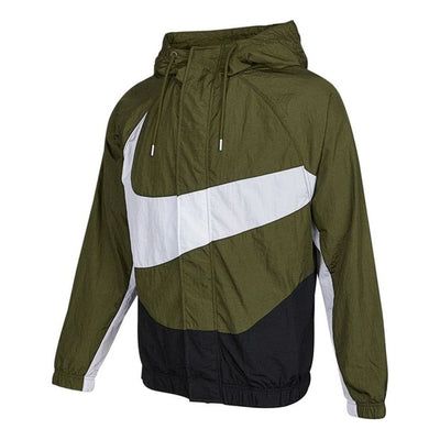 Men's Nike Sportswear Swoosh Large Logo Printing Hooded Woven Jacket Autumn Olive Green DD5968-326 Sportswear Track Jacket With Drawstring Hood, Nike Hooded Jacket Sportswear, Nike Sportswear Hooded Jacket For Sports Season, Nike Sports Hoodie For Sports Season, Nike Hooded Gym Outerwear, Nike Sporty Moisture-wicking Hooded Jacket, Nike Hooded Outerwear For Gym, Nike Sporty Hoodie Jacket, Sports Hoodie Outerwear