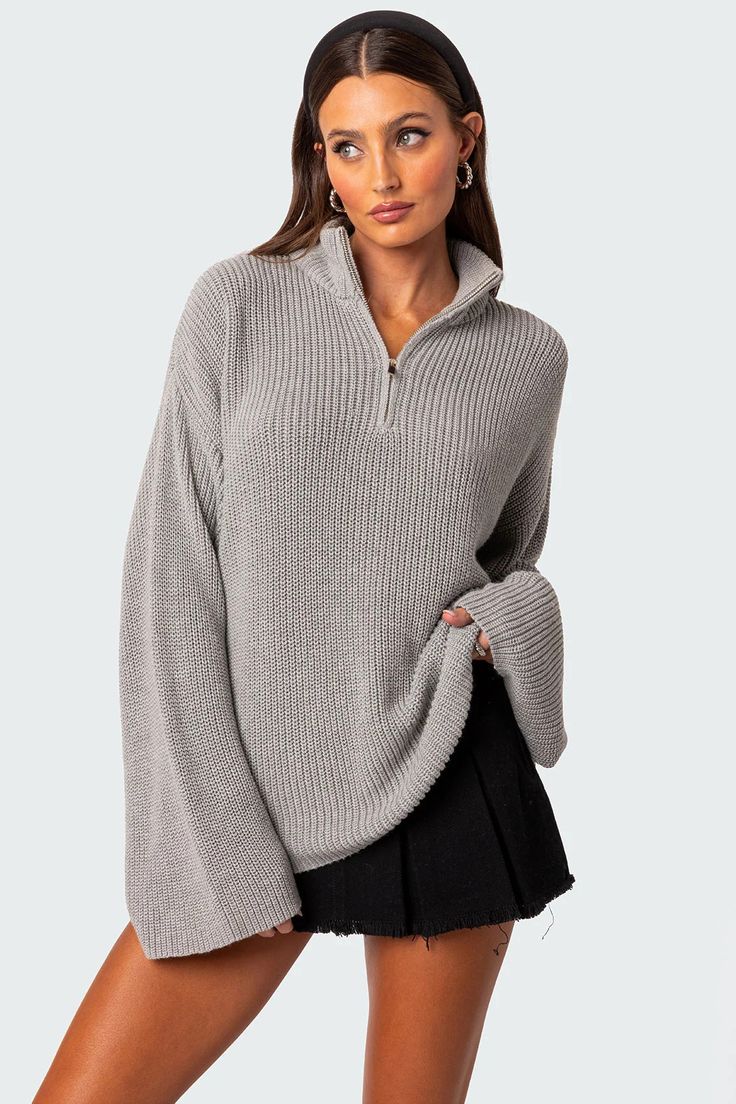 Amour High Neck Oversized Zip Sweater – edikted Visionary Fashion, Kids Activewear, Sweater Oversized, Sweater Oversize, Oversize Knit, Fall Fits, Knit Pullover, Cute Sweaters, Fall Sweaters