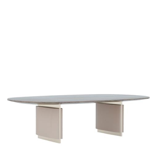 an oval table with two pedestals on each side and a white surface, against a white background