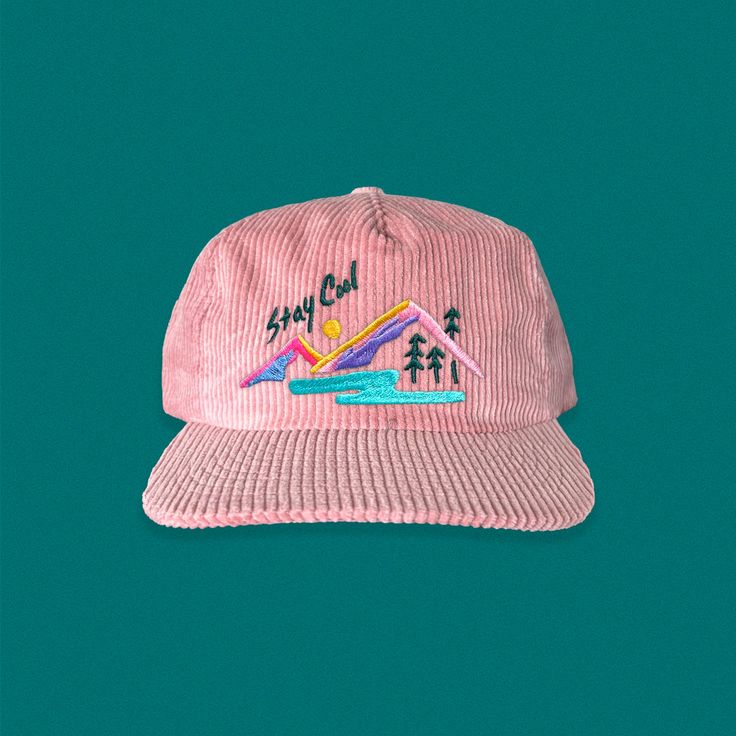 As child of the early 90s, I felt like it was high time I came up with a design that felt 90s, on an equally retro hat. Embroidered directly onto a super soft corduroy hat, that's sure to become your new favorite.  Please note: these hats are somewhere in between a flat bill and a curved bill. The brim can bend quite a bit to suite your preference.  Hat specs:  5 panel unstructured crown.  Corduroy Fabric Fabric Strap with Brass Metal Closure.  One Size Fits All.  I understand that it's hard to Preppy Hat, Retro Cap, Flat Bill Hat, Retro Hat, Corduroy Hat, Retro Surf, Flat Bill Hats, Retro Hats, 5 Panel Hat