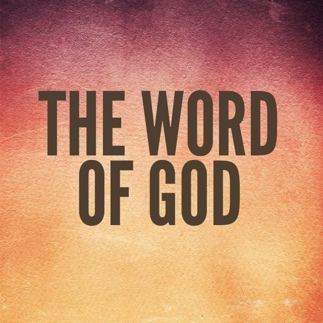 the word of god written in black on an orange and pink background