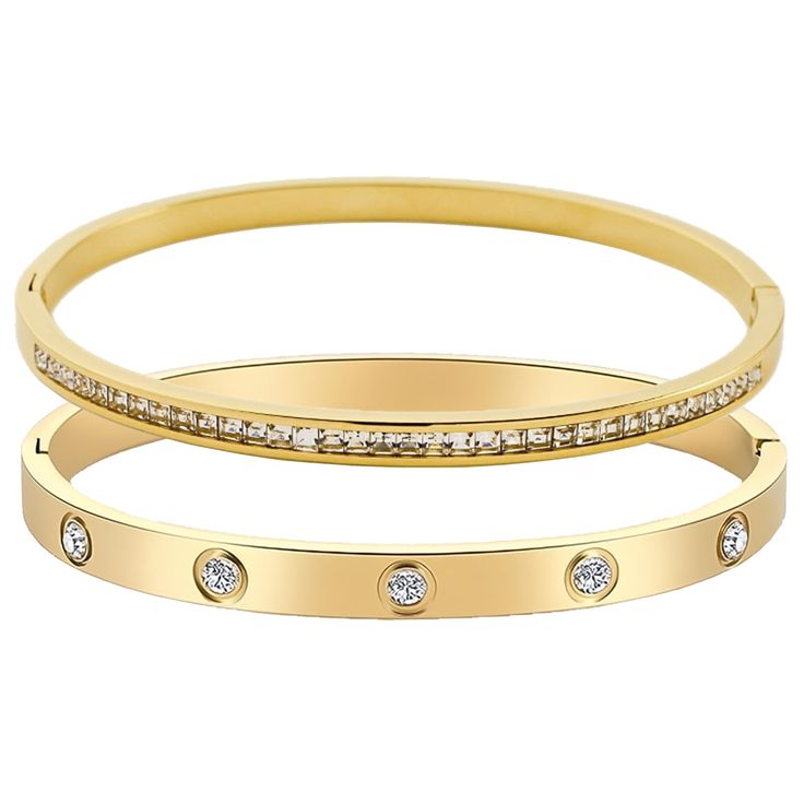 PRICES MAY VARY. Gold Bracelets for Women:The Vessantara gold stackable bracelets are made of high-quality stainless steel with 14K gold plated finish.They are strong,durable,and have a perfect fit.These Women bracelets are non-allergenic and will not cause skin irritation.They are designed to never fade or lose their shine,ensuring the color of your wrist remains the same. 2 Pcs Bracelet:There are 3 combination styles to choose from:cubic zirconia Bracelet set,Bamboo Bracelet set,and Golden Bea Gold Stacked Bracelets, Golden Bracelet For Women, Girls Bracelets, Bamboo Bracelet, Golden Bracelet, White Gold Bangle, Clothing Wishlist, Diy Gold, Women Bracelets