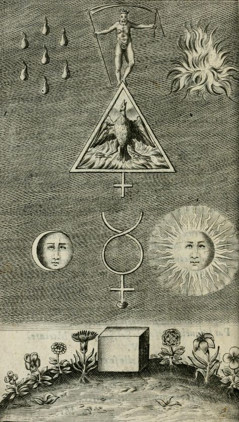 the sun, moon and other symbols are depicted in this drawing from an old book