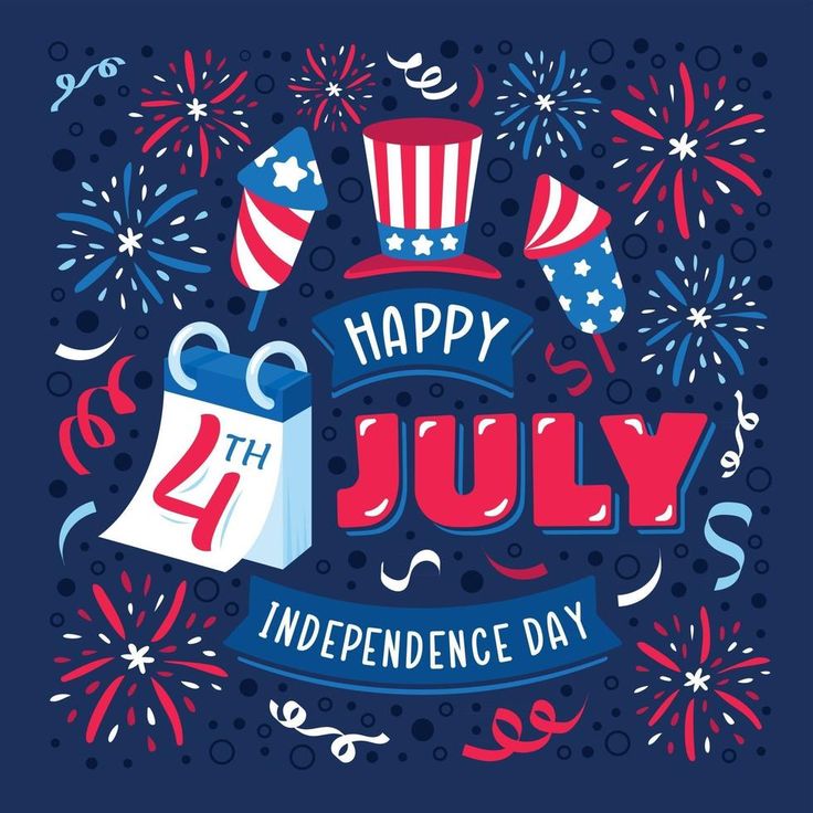 the fourth july independence day greeting card with fireworks, stars and confetti on it