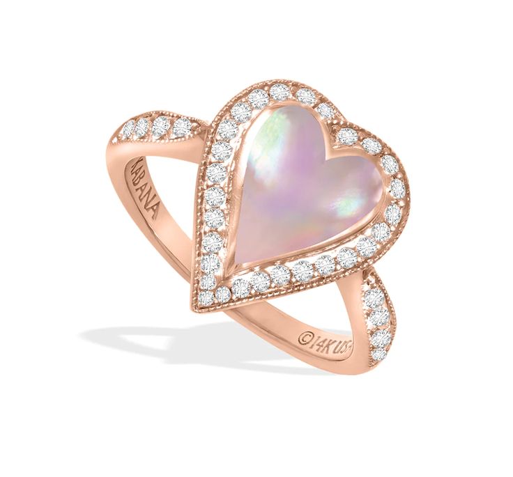 Kabana Heart Ring – Na Hoku Rose Gold Heart Ring, Three Diamond Ring, Round Halo Ring, Round Solitaire Rings, Rose Gold Brown, Gold Heart Ring, Mother Of Pearl Inlay, Pearl Inlay, White Gold Sapphire