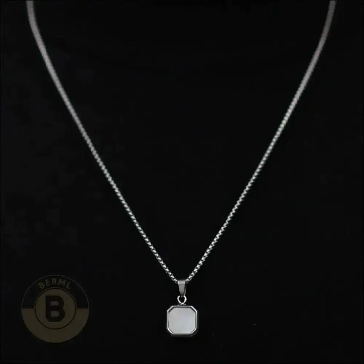 Carito Stainless Steel Box Chain Necklace with Square Stone Pendant - BERML BY DESIGN JEWELRY FOR MEN Silver Clavicle Chain Necklace With Rectangular Pendant, Minimalist Rectangular Box Chain Jewelry, Minimalist Necklace With Rectangular Stone As Gift, Elegant Stainless Steel Necklace With Rectangular Pendant, Minimalist Necklace With Rectangular Stone For Gift, Minimalist White Gold Necklace With Square Pendant, Minimalist White Gold Square Pendant Necklace, Minimalist Rectangular Stone Necklace For Gift, Elegant Stainless Steel Square Pendant Necklace