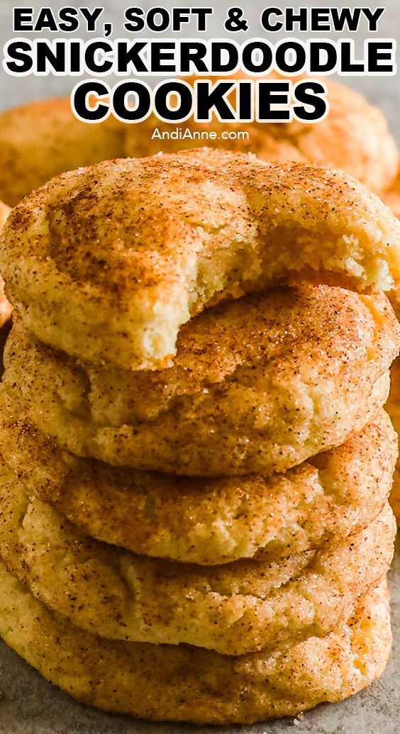 stack of soft and chewy snickker doodle cookies