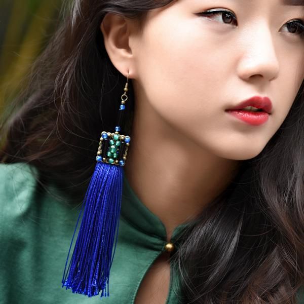 New Arrival Royal Blue Vintage Tassel Earrings Chinese Agate Ear Pendants    #blue #Chinese #agate #earring #vintage #elegant #jewelry #fringes #accessories Elegant Blue Tassel Earrings As Gift, Elegant Blue Tassel Earrings For Gift, Elegant Blue Tassel Earrings, Blue Tassel Drop Earrings, Chinese Earrings, Earring Long, Creative Necklace, Blue Tassel, Ethnic Earrings