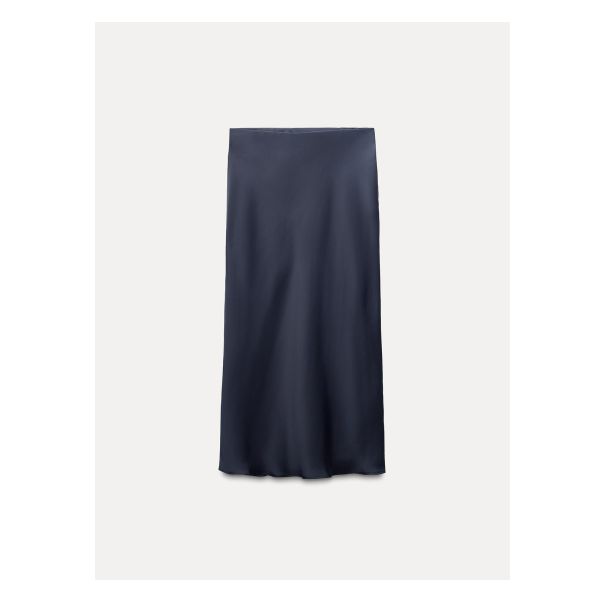 Midi skirt with elastic waistband. Satin effect fabric. Gonna Midi, Rok Midi, Waistcoat Dress, Cargo Shirts, Satin Midi Skirt, Blouse Pants, Cardigan Sweater Dress, Cardigan Sweater Jacket, Tshirt Skirt