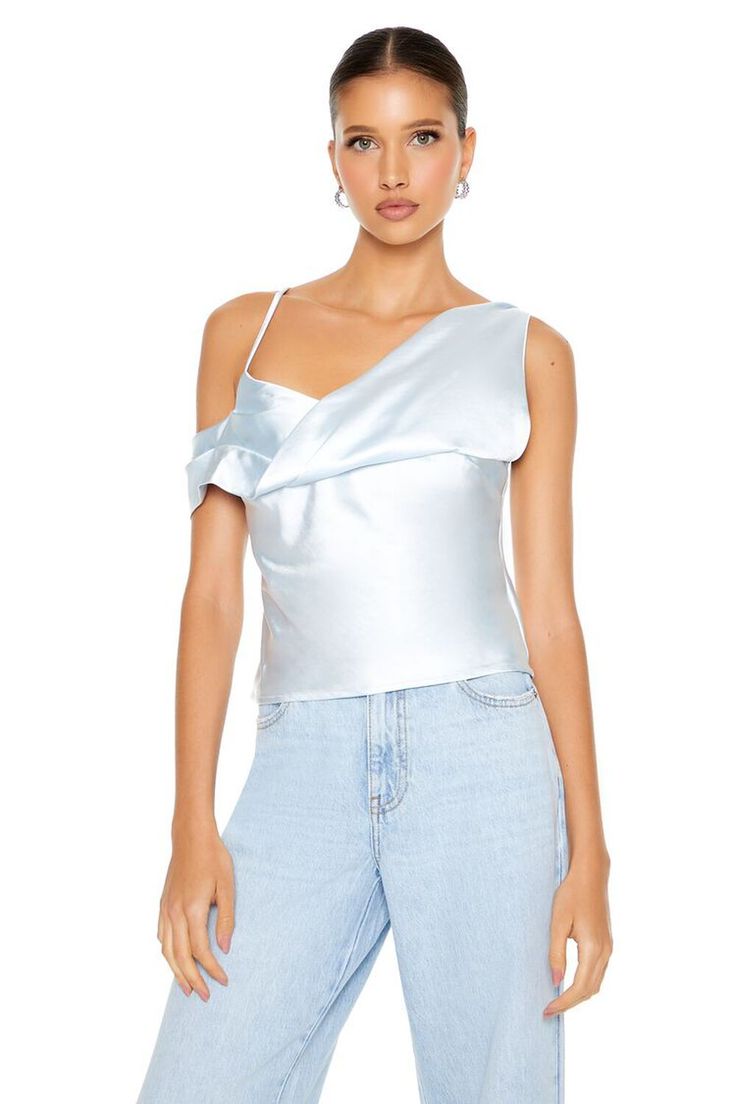 Draped Satin Cami | Forever 21 Asymmetrical Satin Top For Night Out, Satin Top With Asymmetrical Neckline For Night Out, Satin Tops With Asymmetrical Neckline For Night Out, One Shoulder Satin Tops For Summer, Satin One-shoulder Top For Summer, Silk Top With Asymmetrical Neckline For Spring, Spring Silk Top With Asymmetrical Neckline, Summer Satin One-shoulder Top, Satin One Shoulder Top For Spring Party