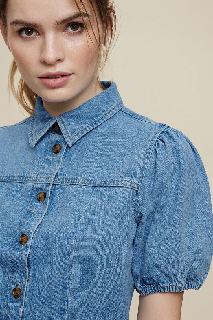 Lightwash puff sleeve denim shirt dress with seamed detail. Wearing length is approximately 90cm. 100% Cotton. Machine washable. Denim Shirt Dress, Dresses Blue, Dorothy Perkins, Denim Shirt, Blue Dresses, Puff Sleeve, Shirt Dress, Buy Online, Shop Now