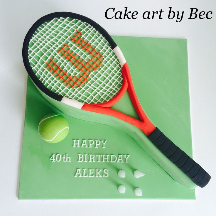 a cake made to look like a tennis racket with the number forty on it