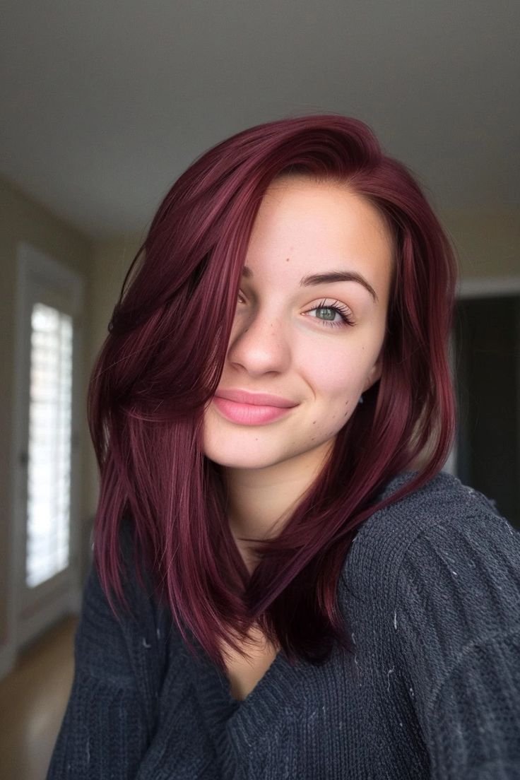 The Hottest Shades of Burgundy Hair Color for 2024 - Flo's Blog Medium Cherry Red Hair, Short Deep Red Hair, Light Burgundy Hair, Cherry Wine Hair Color Burgundy, Blackberry Hair, Dark Hairstyles, Burgundy Hair Color Ideas, Short Burgundy Hair, Blackberry Hair Colour