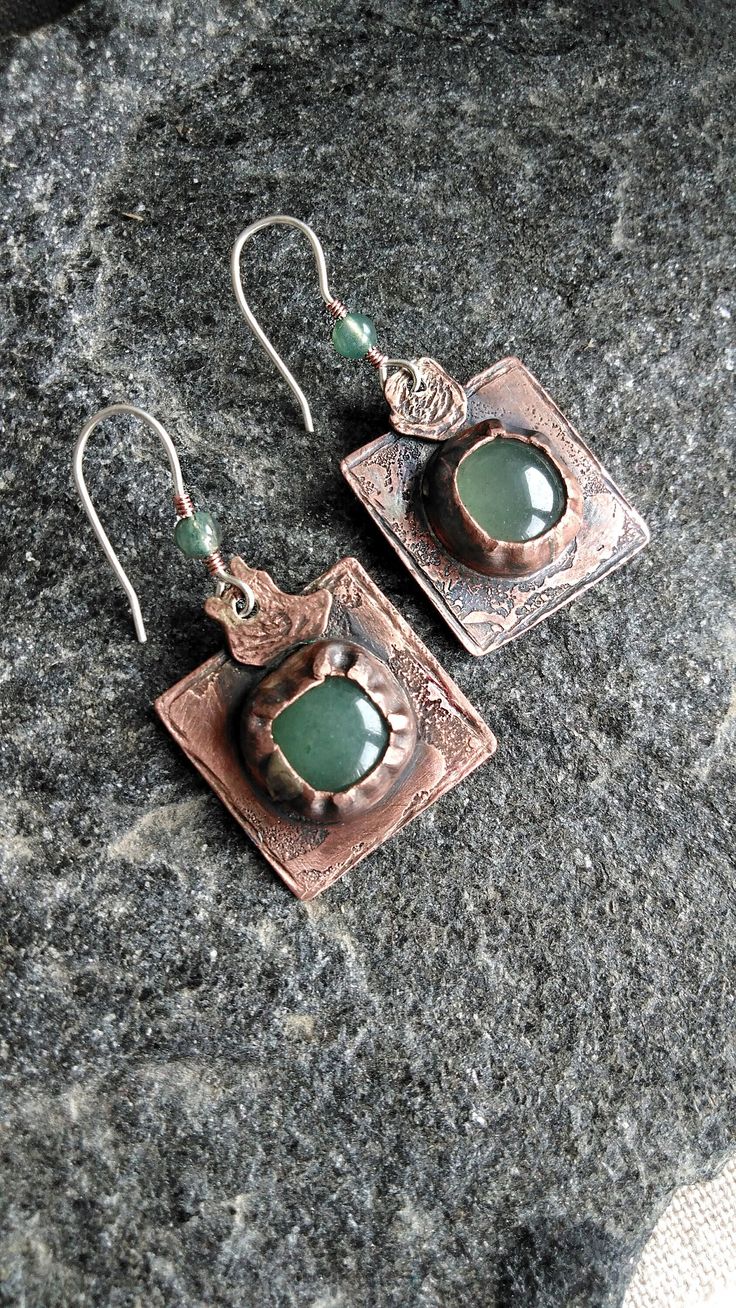 "Handmade earrings \"Patterns of Time\" will set the mood and add charm to your everyday look. The green gemstone will accentuate the color of your eyes or your outfit! It's essential to remember that earrings, with their color and shape, complete your overall appearance!" Unique Green Pendant Earrings, Artisan Green Jewelry For Pierced Ears, Artisan Green Earrings As Gift, Artisan Green Earrings For Gift, Artisan Green Pierced Jewelry, Green Gemstone Artisan Earrings, Handmade Green Pendant Earrings, Green Artisan Gemstone Earrings, Artisan Green Gemstone Earrings