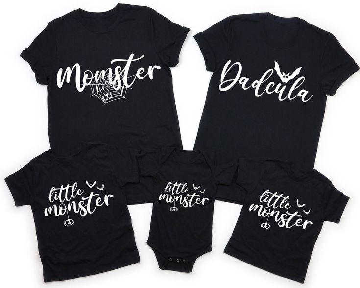 Dadcula Momster and Little Monster, Matching Halloween Family Shirts, Halloween Party T-shirts, Funny Halloween Tees, Spooky Season Gift Hi There!  We use one of the best quality t-shirt brands out there! Bella Canvas, Gildan Soft Style, Super comfy, cozy and oh so soft! :  * All Solid Color T-SHIRTS are 100% Cotton.  * All Heather Color T-SHIRTS and All Sweatshirts are combined with cotton and poly mix which makes them extra soft and so comfortable!s are combined with cotton and poly mix which Black Family Matching Tops With Character Print, Family Matching Black Tops With Character Print, Family Matching Halloween T-shirts, Family Matching Black Tops For Halloween, Black Long Sleeve T-shirt For Costume Party, Customizable Fun Black T-shirt, Family Matching Halloween T-shirt Crew Neck, Family Matching Halloween T-shirt With Letter Print, Halloween Family Matching Crew Neck T-shirt