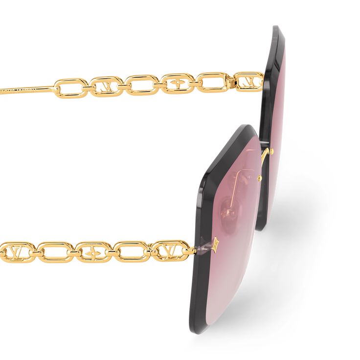 LOUIS VUITTON® - Lv Jewel Square Sunglasses - Pink Gold Luxury Sunglasses With Uva Protection And Glass Material, Luxury Rimless Sunglasses For Party, Luxury Rimless Party Sunglasses, Luxury Sunglasses With Uv Protection, Luxury Evening Sunglasses With Uv Protection, Rimless Glass Sunglasses For Evening, Evening Rimless Glass Sunglasses, Sunglasses Pink, Louis Vuitton Sunglasses