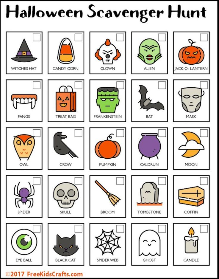 halloween scavenger hunt for kids with pictures and words on the front, in black and white