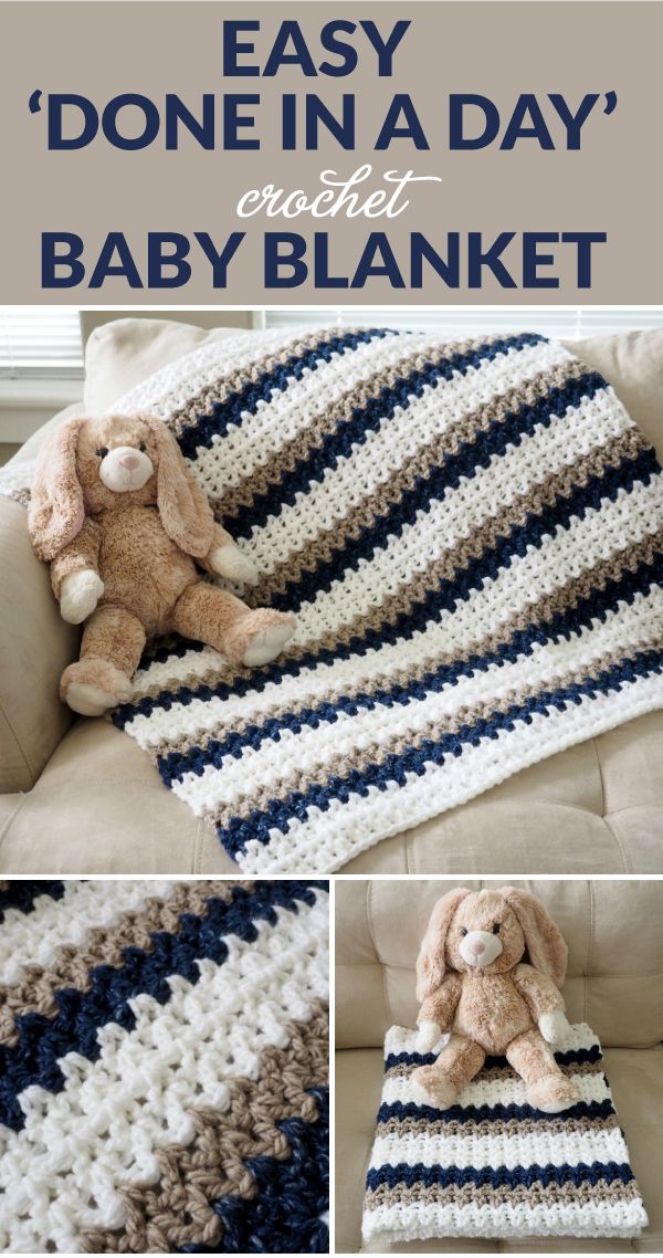 an easy crochet baby blanket is shown