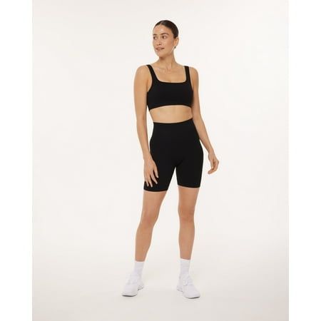 Keep things moving in high-waisted workout shorts designed for kickboxing, spin class, and power walks with your BFF. Made from sculpting, flattering ribbed fabric with a mid-thigh 6" inseam that stays put. Size: L.  Color: Black.  Gender: female.  Age Group: adult. Seamless Athletic Shorts With Built-in Liner For Training, Black Seamless Activewear With Built-in Shorts, Sporty Biker Shorts With Seamless Construction, Seamless Mid-thigh Activewear For Yoga, Fitted Mid-thigh Seamless Biker Shorts, Seamless Biker Shorts For Yoga, Seamless Short Length Biker Shorts For Workout, Fitted Mid-thigh Seamless Fabric Biker Shorts, Fitted Mid-thigh Biker Shorts In Seamless Fabric