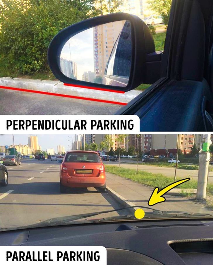 two pictures showing the same side view mirror