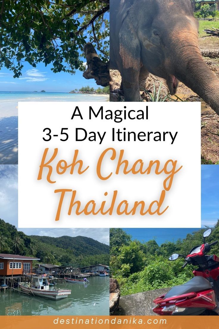 an elephant standing on top of a lush green hillside next to the ocean with text overlay that reads, a magic 3 - 5 - day itinerary koh