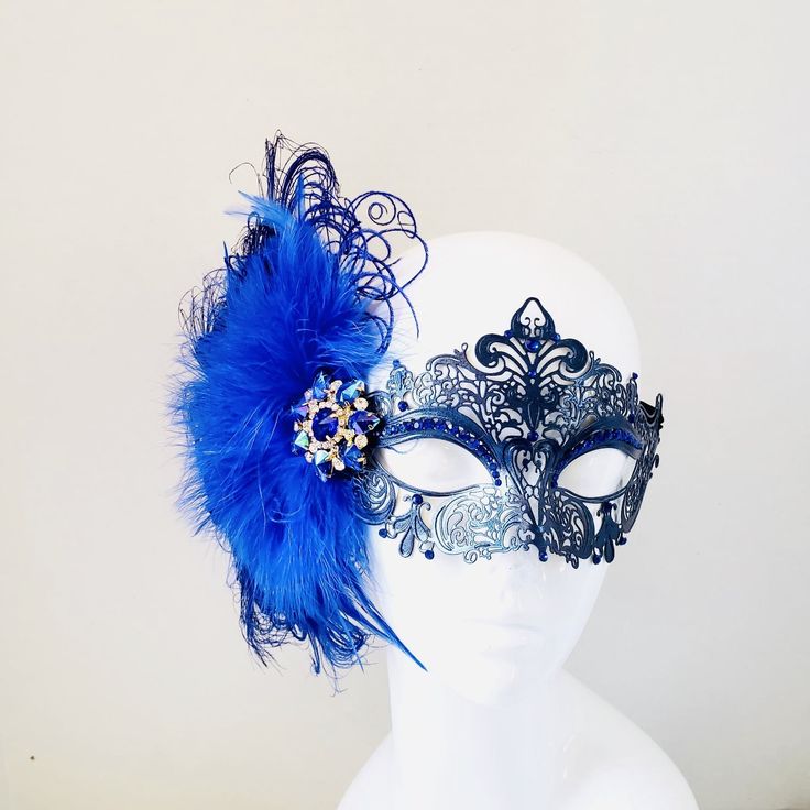 Royal Blue masquerade mask feathers, Royal blue Masks women, blue metal mask Feather Masquerade Ball Mask, womens Masquerade Mask royal blue Filigree design masquerade mask painted and embellished with Feathers, shimmer and jewels. S H I P P I N G - Processed same day or within 24 hours. 1-2 day guaranteed delivery, add item to cart, click shipping tab for rates. Pls leave a check out note with your need date & contact number Msg for delivery time frames (Include your state/country) S I Z E Blue Masquerade Mask For Carnival Costume Party, Blue Masquerade Mask For Mardi Gras Costume Party, Elegant Blue Mask For Masquerade, Blue Masks For Carnival Costume Party, Blue Masks And Prosthetics For Carnival Costume Party, Blue Party Eye Mask, Elegant Blue Eye Mask For Masquerade, Blue Masks And Prosthetics For Carnival Party, Blue Eye Mask For Carnival