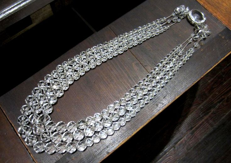 Art Deco Graduated Rock Crystal Three Strand Necklace Silver c. 1940 Formal Silver Necklace With Faceted Beads, Vintage Silver Faceted Crystal Necklaces, Vintage Silver Crystal Necklaces With Faceted Details, Rock Crystal Jewelry, Rock Crystal Necklace, Vintage Jewelry Diy, Three Strand Necklace, Necklace Art Deco, Vintage Jewelry Antique