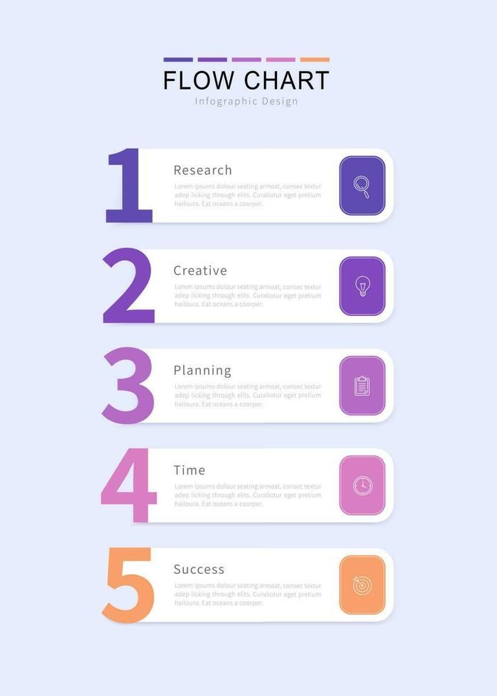 Five label elements placed in vertical row. Diagram representing five stages of business process flow chart. Graph Infographic Design, Process Flow Design, Business Flow Chart, Flow Chart Infographic, Flow Chart Design, Data Visualization Infographic, Flow Charts, Process Flow Chart, Process Chart