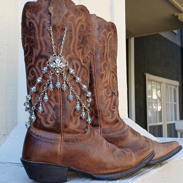 Boot Jewelry One Of A Kind Handmade Silver Crystal Beaded Boot Bracelet Cowgirl With Matching Earrings Style Awarded A Blue Ribbon From The State Fair Of Texas In 2023! Very Simple Design The Top Chains Secure Behind The Pull With A Lobster Clasp! Jewelry Won't Move Around Or Accidentally Be Stepped On, I Designed These To Be Worn Even While Dancing! This Is A Very Unique Piece Of Boot Jewelry! The Focal Point Of This Bootlery Is An Incredibly Ornate, Art Deco Style Component, Boasting 2 Chains That Drape Around The Shaft Of The Boot. The Top Chain Is All Hand Made As Are Each Of The Crystal Dangles To Perfectly Complement The Center. All Of My Jewelry Is One Of A Kind! You Will Never S State Fair Of Texas, Boot Bracelet, Boot Bling, Boot Jewelry, State Fair, Silver Crystal, Blue Ribbon, Art Deco Style, Deco Style