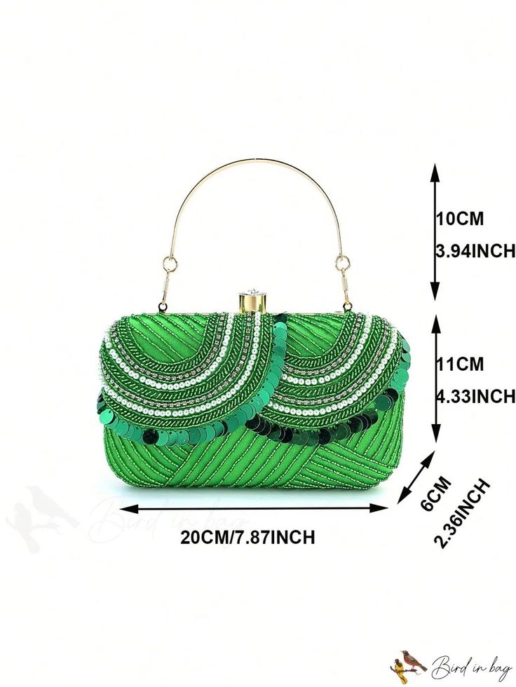 BirdinBag - Chic Faux Pearl Embellished Box Bag - Ideal Wedding and Party Purse Elegant Green Shoulder Bag For Party, Beaded Handheld Evening Bag For Party, Embellished Green Evening Shoulder Bag, Elegant Green Shoulder Bag For Events, Green Embellished Evening Shoulder Bag, Formal Handheld Green Box Bag, Glamorous Green Event Bag, Green Clutch Bag For Party, Green Clutch Shoulder Bag For Party