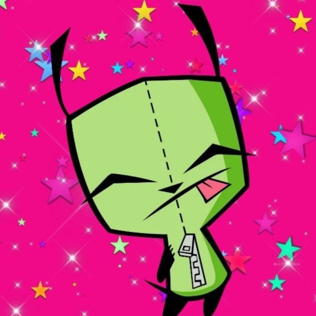 a cartoon character with stars in the background and one eye open, on a pink background