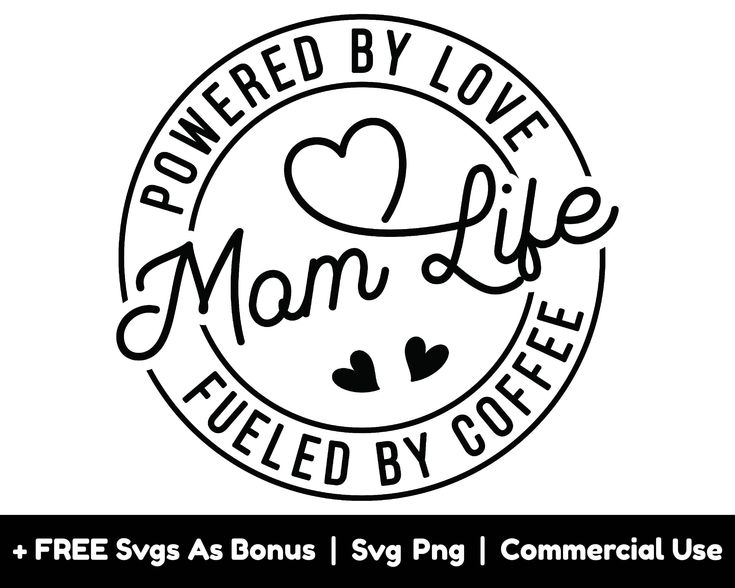 a black and white logo with the words powered by love, man - life fueled by coffee