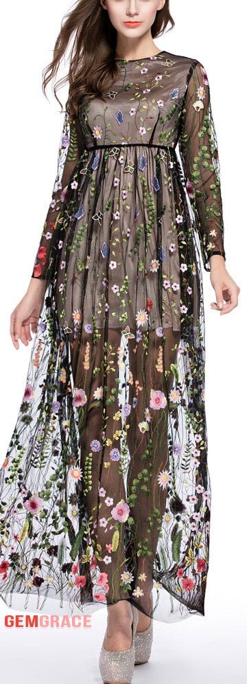 Fitted Long Embroidered Dress For Spring, Spring Floral Maxi Embroidered Dress, Long Embroidered Spring Dress, Spring Floral Print Maxi Embroidered Dress, Spring Floral Print Embroidered Maxi Dress, Spring Embroidered Long Dress, Knee-length Floral Embroidered Dress For Spring, Spring Maxi Length Embroidered Dress With Intricate Embroidery, Spring Multicolor Embroidered Floral Dress