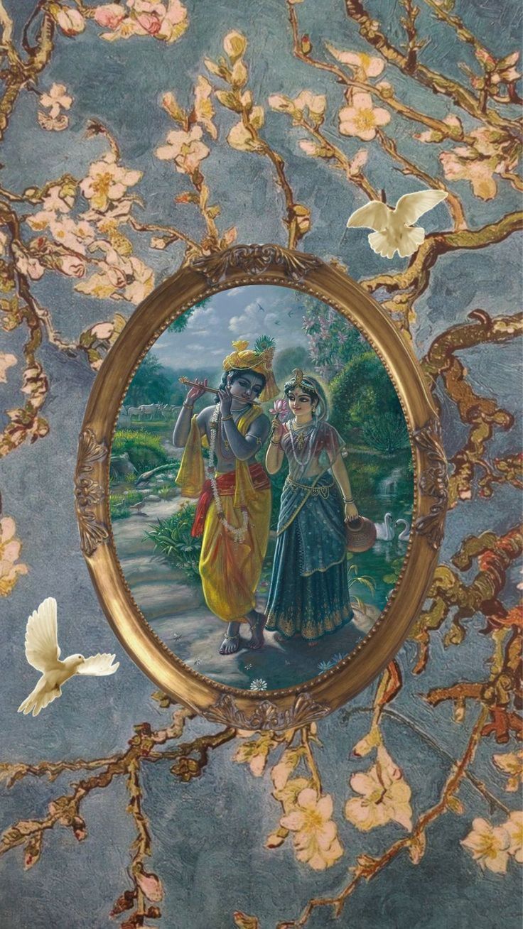 a painting with two people standing next to each other