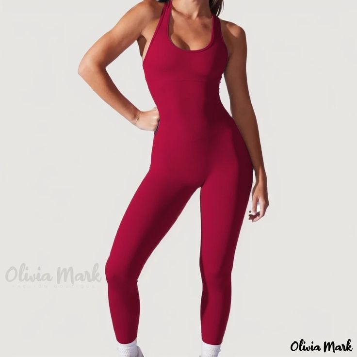 Olivia Mark - Seamless Full Body Yoga Jumpsuit: Sleeveless Fitness Wear for Running and Yoga with Compression Sleeveless Stretch Bodysuit For Pilates, Solid Sleeveless Athleisure Unitard, Sleeveless Solid Color Unitard For Athleisure, Sleeveless Solid Color Athleisure Unitard, High Stretch Sleeveless Bodysuit For Pilates, Sleeveless High Stretch Bodysuit For Pilates, High Stretch Sleeveless Unitard For Athleisure, High Stretch Sleeveless Athleisure Unitard, High Stretch Sleeveless Unitard In Athleisure Style