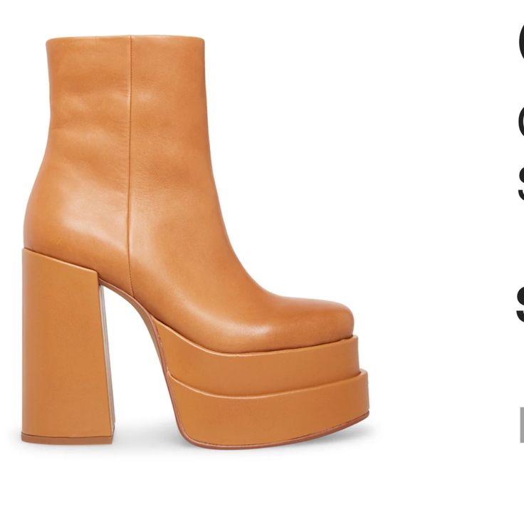 Worn Once So Comfortable Tan Platform Boots, Brown Platform Heeled Boots Of Medium Width, Ankle-high Synthetic Platform Boots Medium Width, Brown Ankle-high Platform Boots With Leather Sole, Brown Ankle-high Synthetic Platform Boots, Platform Heels, Steve Madden, Women Shoes, Boots