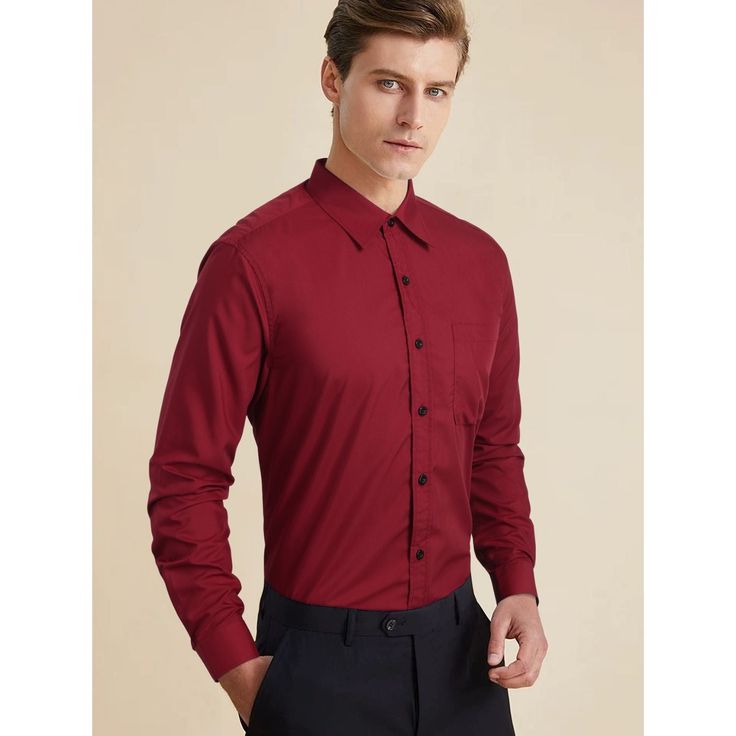 Men's Shirt with Tie Handkerchief Set - 06-DARK RED/NAVY Semi-formal Long Sleeve Shirt With Buttons, Long Sleeve Shirt With Buttons For Semi-formal Occasions, Long Sleeve Shirt With Buttons For Semi-formal, Red Slim Fit Shirt With Button Closure, Long Sleeve Single Breasted Solid Color Shirt, Solid Single Breasted Long Sleeve Shirt, Fitted Red Dress Shirt With Button Closure, Red Long Sleeve Dress Shirt For Business, Red Button-up Dress Shirt For Business