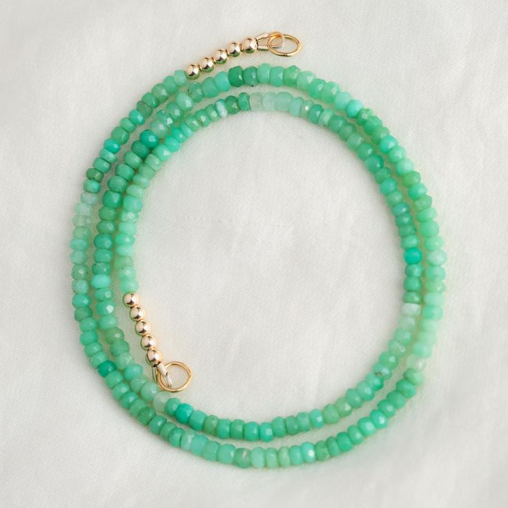 Want to save 15% off your first order? Sign up for our newsletter by visiting our website and filling out the pop up form. Receive a code by email, then send us that code through Etsy messages to save 15% off your ETSY order, sign up here: www.earthlyabundancejewelry.com  Chrysoprase opens, activates and energises the heart and sacral chakras, balances yin-yang energy, and brings Universal energy into the physical body. It induces deep meditative states, and imparts a sense of being a part of th Green Chrysoprase Beaded Necklace With Gemstone Beads, Green Chrysoprase Gemstone Beaded Necklaces, Green Gemstone Beads Necklace In Chrysoprase, Adjustable Green Emerald Necklace With Natural Stones, Green Onyx Jewelry With Gemstone Beads, Green Amazonite Spiritual Necklace, Spiritual Green Amazonite Necklace, Green Chrysoprase Beaded Necklaces, Green Chrysoprase Turquoise Necklace With Gemstone Beads